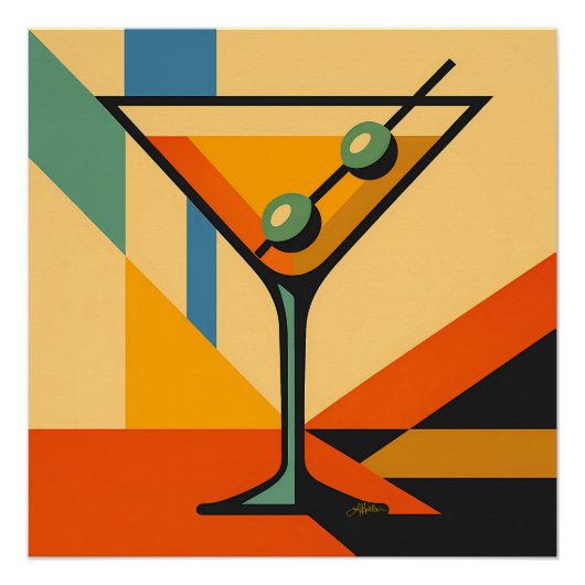 Mid Century Modern Sunrise Bauhaus Martini Poster (Vorderseite)