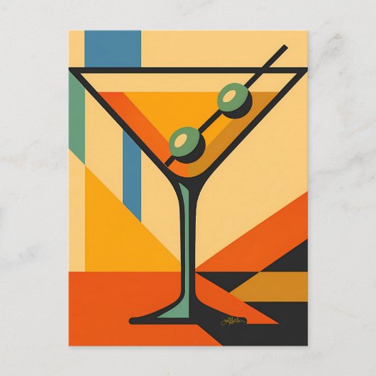 Mid Century Modern Sunrise Bauhaus Martini Postkarte (Vorderseite)