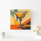 Mid Century Modern Sunrise Bauhaus Martini Quadratische Wanduhr (Zuhause)