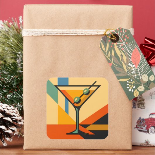 Mid Century Modern Sunrise Bauhaus Martini Quadratischer Aufkleber (Feiertag)