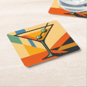 Mid Century Modern Sunrise Bauhaus Martini Rechteckiger Pappuntersetzer (angewinkelt)