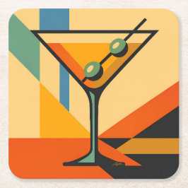 Mid Century Modern Sunrise Bauhaus Martini Rechteckiger Pappuntersetzer