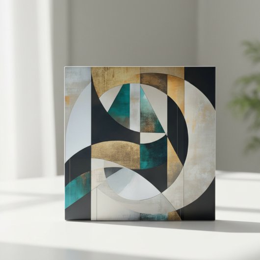 Mid-Century Modern Teal Gold Geometric Abstract Fliese