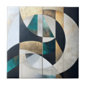 Mid-Century Modern Teal Gold Geometric Abstract Fliese (Vorderseite)