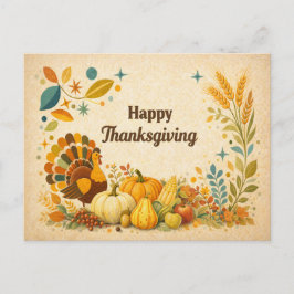 Mid Century Modern Thanksgiving Truthahn Ernte Feiertagspostkarte
