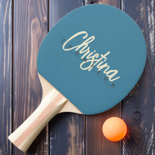 Mid-Century Modern Tief-Aquablau lackierter Name Tischtennis Schläger