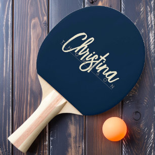 Mid-Century Modern Tiefsee-Blau Gemalter Name Tischtennis Schläger