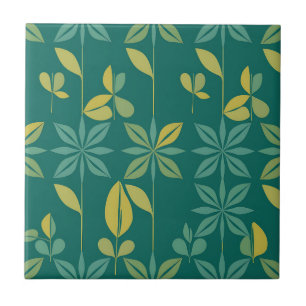 Mid-Century-Modern Türkis Botanisches Geometrische Fliese