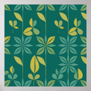 Mid-Century Modern Türkis Botanisches Geometrische Poster