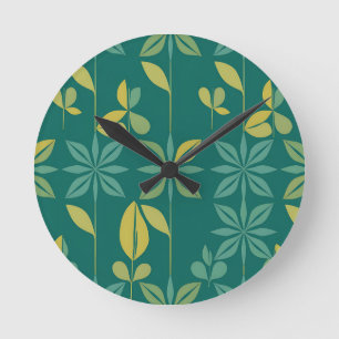 Mid-Century Modern Türkis Botanisches Geometrische Runde Wanduhr