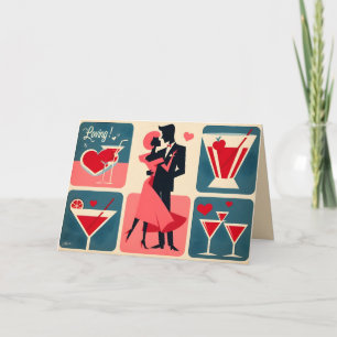 Mid Century Modern Valentinstag Tanzendes Paar Dankeskarte