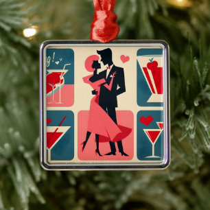 Mid Century Modern Valentinstag Tanzendes Paar Ornament Aus Metall