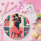 Mid Century Modern Valentinstag Tanzendes Paar Pappteller (Party)