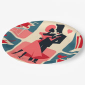 Mid Century Modern Valentinstag Tanzendes Paar Pappteller (Schrägansicht)