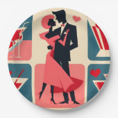 Mid Century Modern Valentinstag Tanzendes Paar Pappteller (Vorderseite)