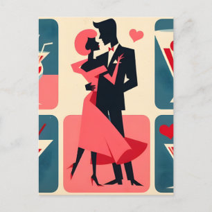 Mid Century Modern Valentinstag Tanzendes Paar Postkarte