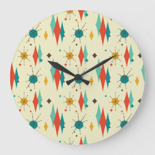 Mid-Century Modern Wall Clock, Diamond Pattern Große Wanduhr