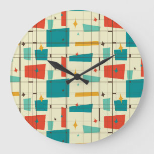 Mid-Century Modern Wall Clock, Square Patterns Große Wanduhr