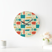Mid-Century Modern Wall Clock, Square Patterns Große Wanduhr (Zuhause)