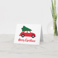 Mid Century Modern Weihnachtsbaum & Rotes Auto