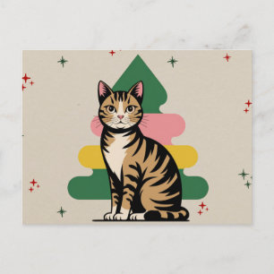 Mid Century Modern Weihnachtskatze mit Pastellbaum Postkarte