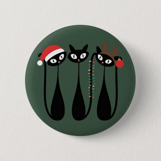 Mid Century Modern Weihnachtskatzen Retro Klassike Button (Vorderseite)
