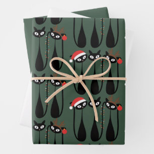 Mid Century Modern Weihnachtskatzen Retro Klassike Geschenkpapier Set
