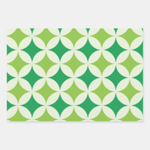 Mid Century modern Weiße Grüne Sternenexplosionen  Geschenkpapier Set