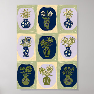 Mid-Century Modern Wildblumenvasengitter-Kunstpost Poster