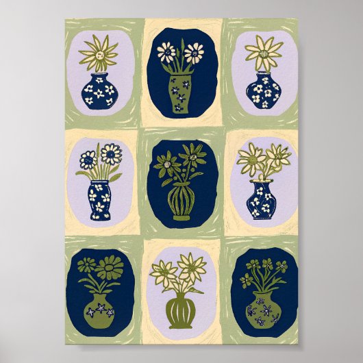 Mid-Century Modern Wildblumenvasengitter-Kunstpost Poster (Vorne)