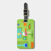 Mid Century Moderne Retro Hausfrau Gepäckstück Tag Gepäckanhänger (Vorderseite vertikal)