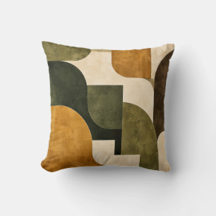 Mid-Century-Oliv-Senf-Geometrischer-Abstrakter-Wur Kissen