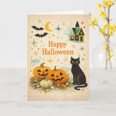 Mid Century Orange Pumpkins Halloween Karte (Gelbe Blume)