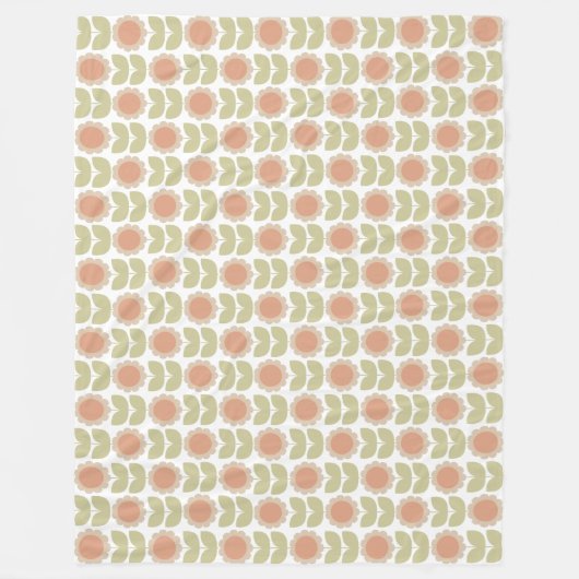  Mid-Century Pastel Pink Retro Floral Pattern Fleecedecke (Vorderseite)