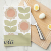  Mid-Century Pastel Pink Retro Floral Pattern Geschirrtuch (Viertel Falte)