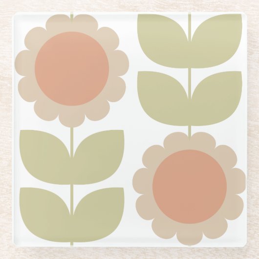  Mid-Century Pastel Pink Retro Floral Pattern Glasuntersetzer (Vorderseite)