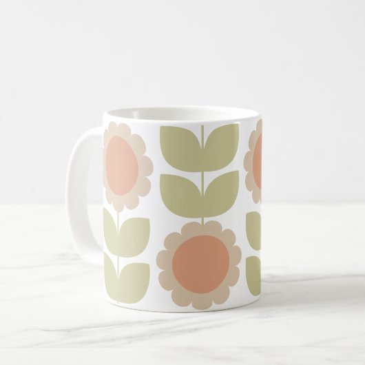  Mid-Century Pastel Pink Retro Floral Pattern Kaffeetasse (Vorderseite Links)