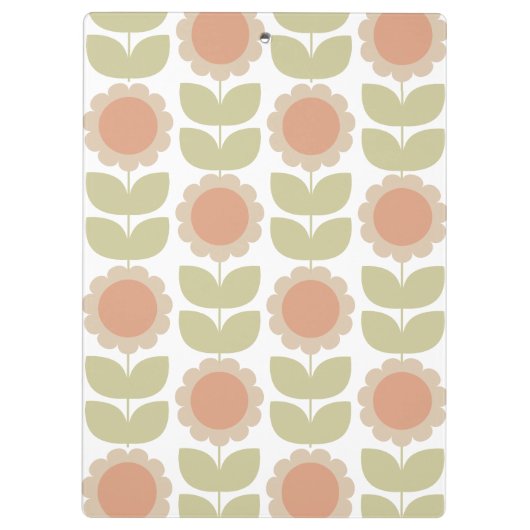 Mid-Century Pastel Pink Retro Floral Pattern Klemmbrett (Rückseite)