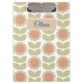  Mid-Century Pastel Pink Retro Floral Pattern Klemmbrett (Vorderseite)