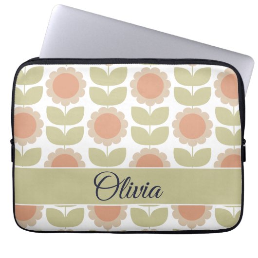  Mid-Century Pastel Pink Retro Floral Pattern Laptopschutzhülle (Vorderseite)