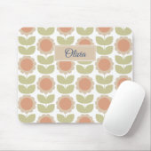  Mid-Century Pastel Pink Retro Floral Pattern Mousepad (Mit Mouse)