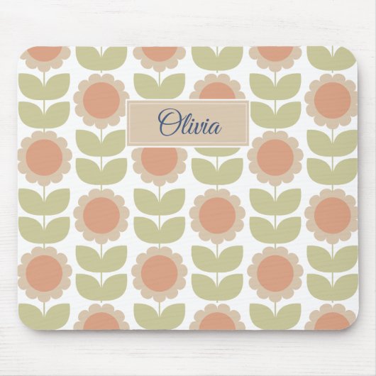  Mid-Century Pastel Pink Retro Floral Pattern Mousepad (Vorne)