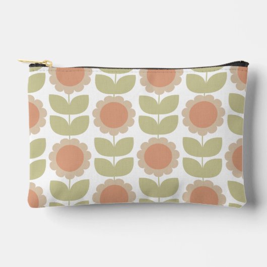  Mid-Century Pastel Pink Retro Floral Pattern Zubehörtasche (Vorderseite)
