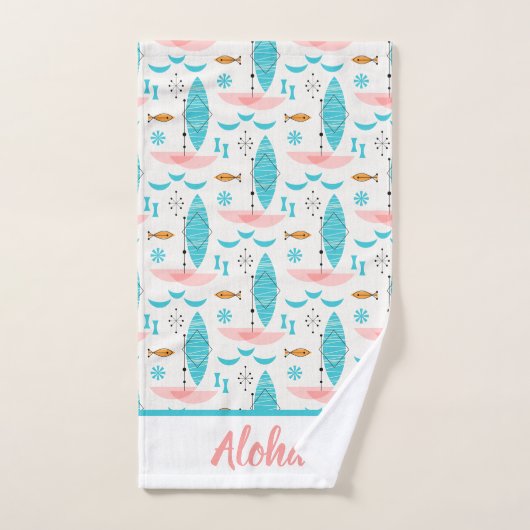 Mid Century Pink Catamaran Badhandtuch Set (Handtuch)