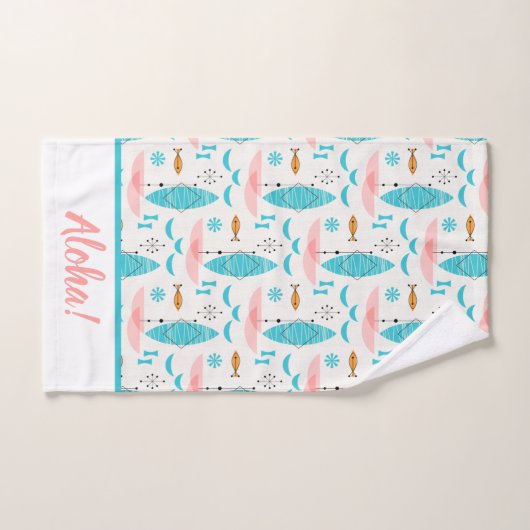 Mid Century Pink Catamaran Badhandtuch Set (Handtuch)