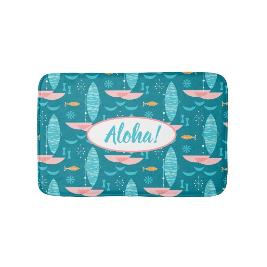 Mid Century Pink Catamaran - Blue Background Badematte (Vorderseite)