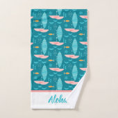 Mid Century Pink Catamaran - Blue Background Badhandtuch Set (Handtuch)