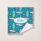 Mid Century Pink Catamaran - Blue Background Badhandtuch Set (Waschlappen)