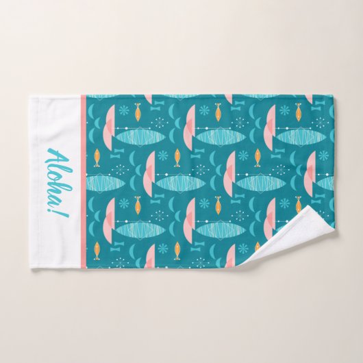 Mid Century Pink Catamaran - Blue Background Badhandtuch Set (Handtuch)
