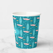 Mid Century Pink Catamaran - Blue Background Pappbecher (Links)